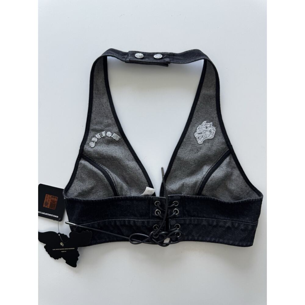 Darc Sport Harley Davidson colab black denim halter crop top Medium - Picture 2 of 8